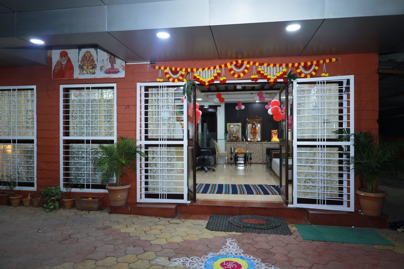 Our entrance, decorated with fresh flowers