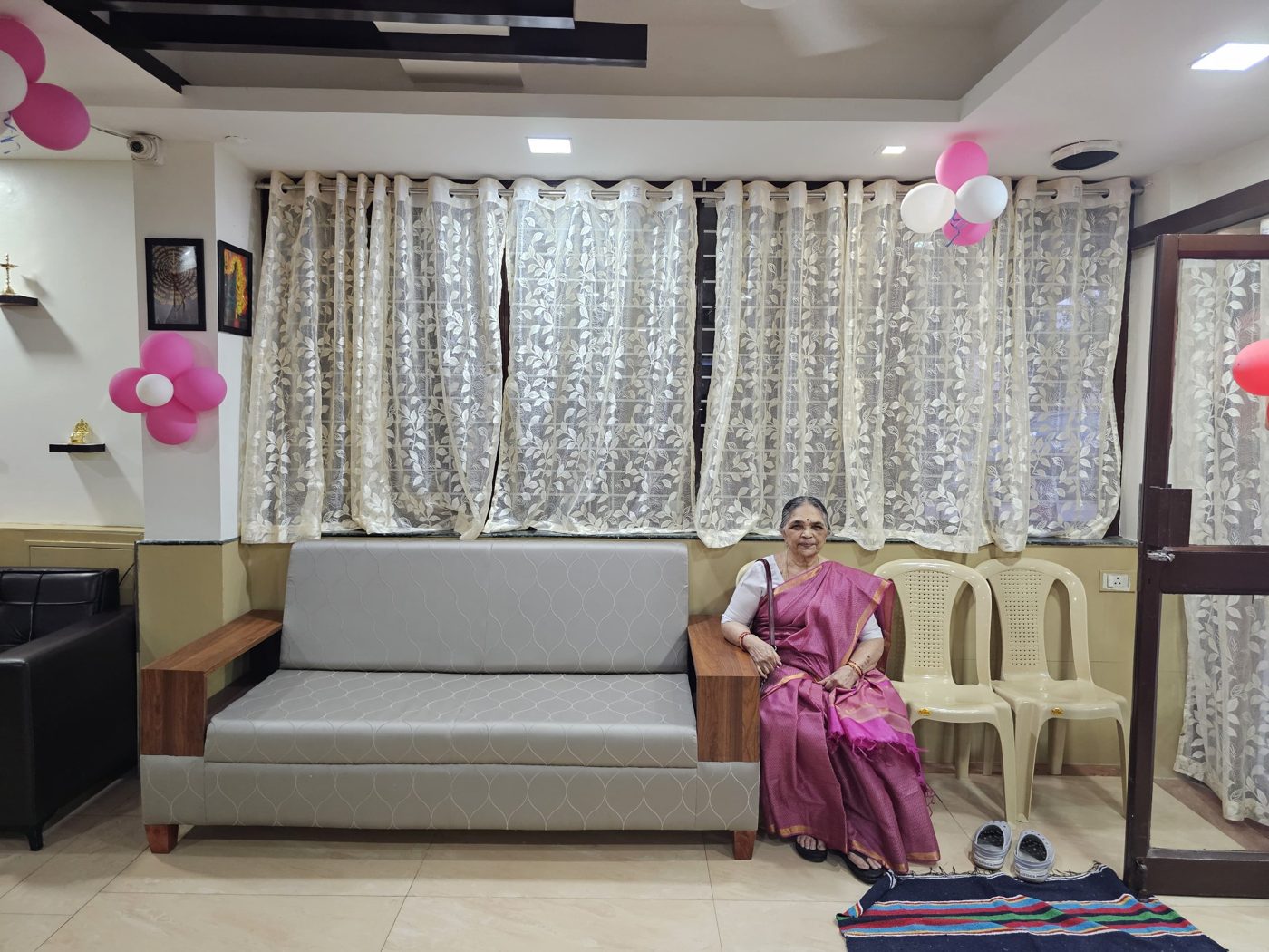 Anjali Kotasthane, partner in Hotel Saikrupa, in the renovated lobby