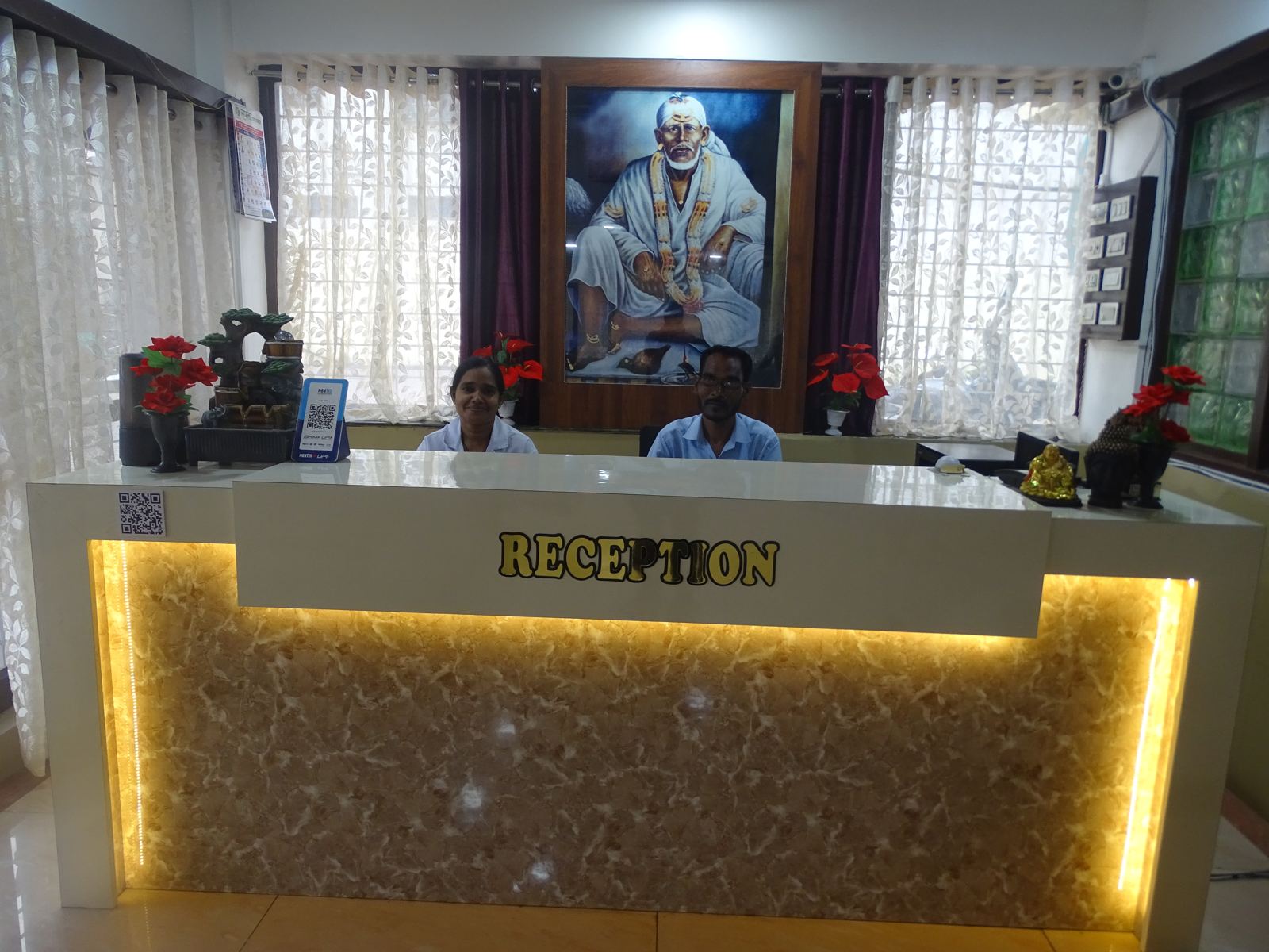 Reception with a portrait of Shri Saibaba